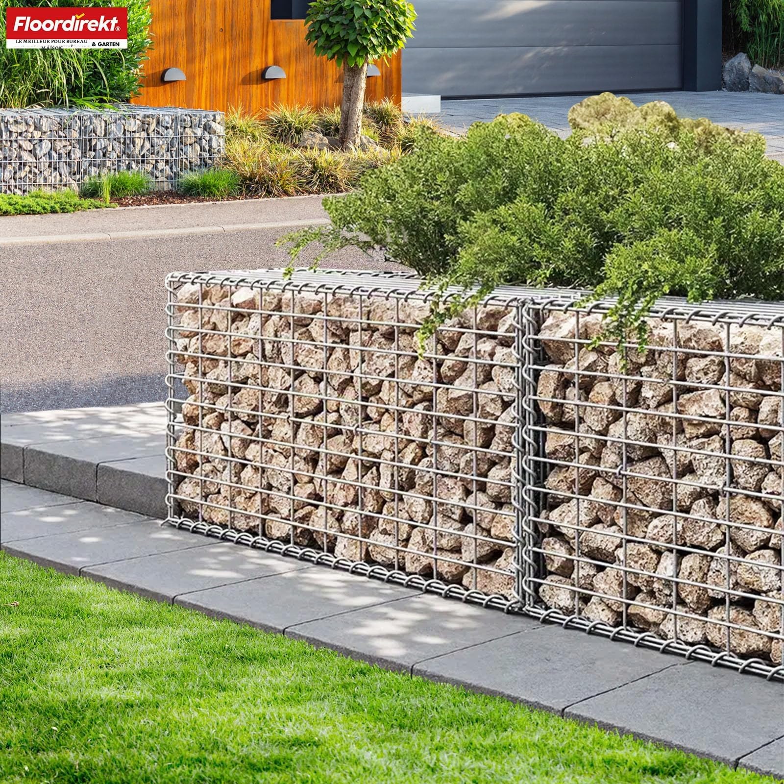 Floordirekt Gabion, panier à pierres en métal, 100x50x30 cm, panier en fil galvanisé avec une maille de 5 x 10 cm, mur de pierres comme clôture de jardin, grille de gabion comme brise-vue, Lenox