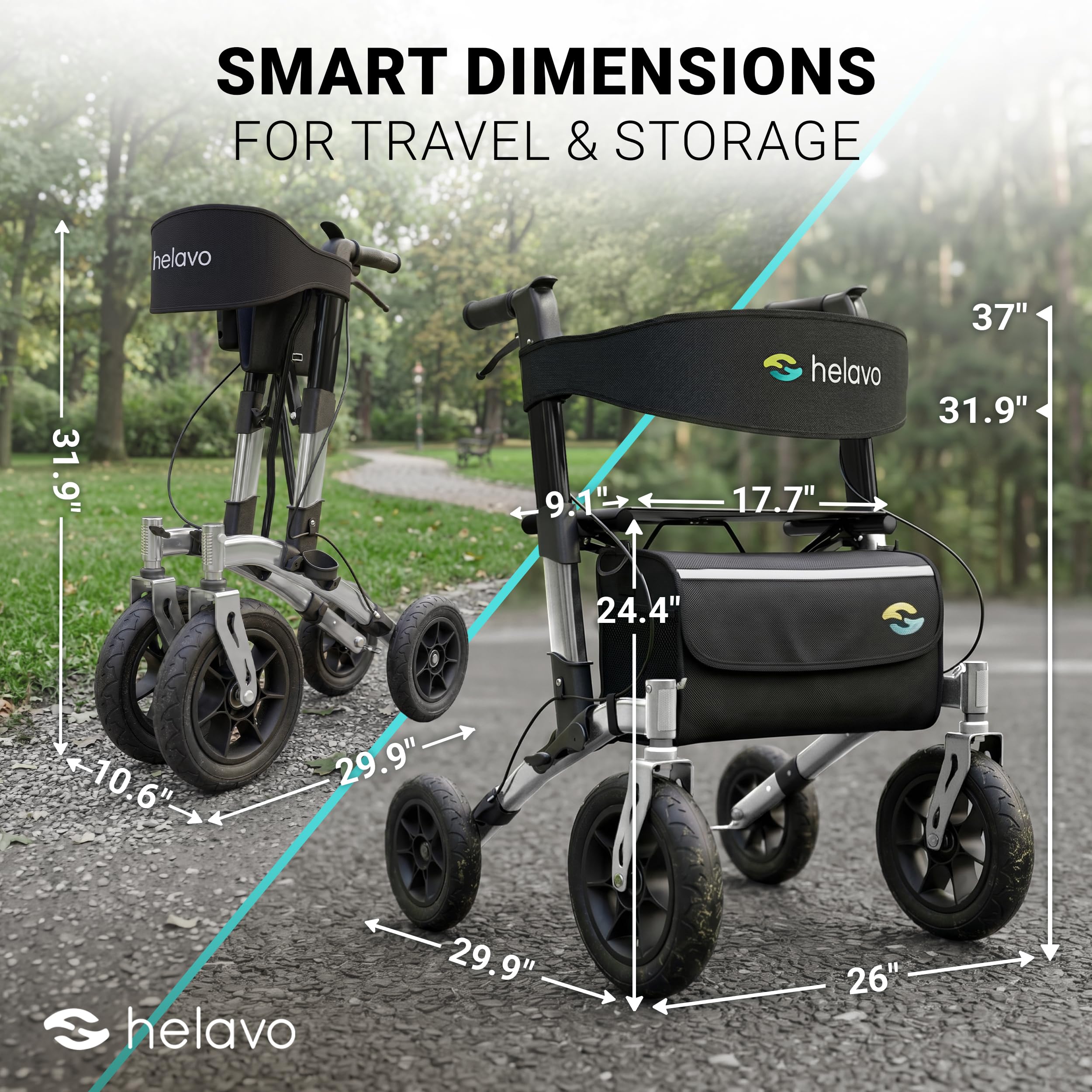 Helavo All Terrain Walker, 12" Solid Rubber Tires, Outdoor Rollator Walker — Amazon image 7