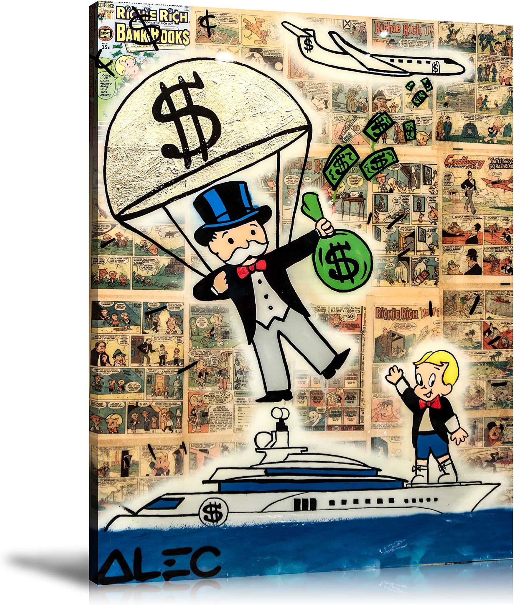 ALEC Monopoly HD Printed Oil Paintings Home Wall Decor Art On Canvas Money Parachute 24x32inch Unframed