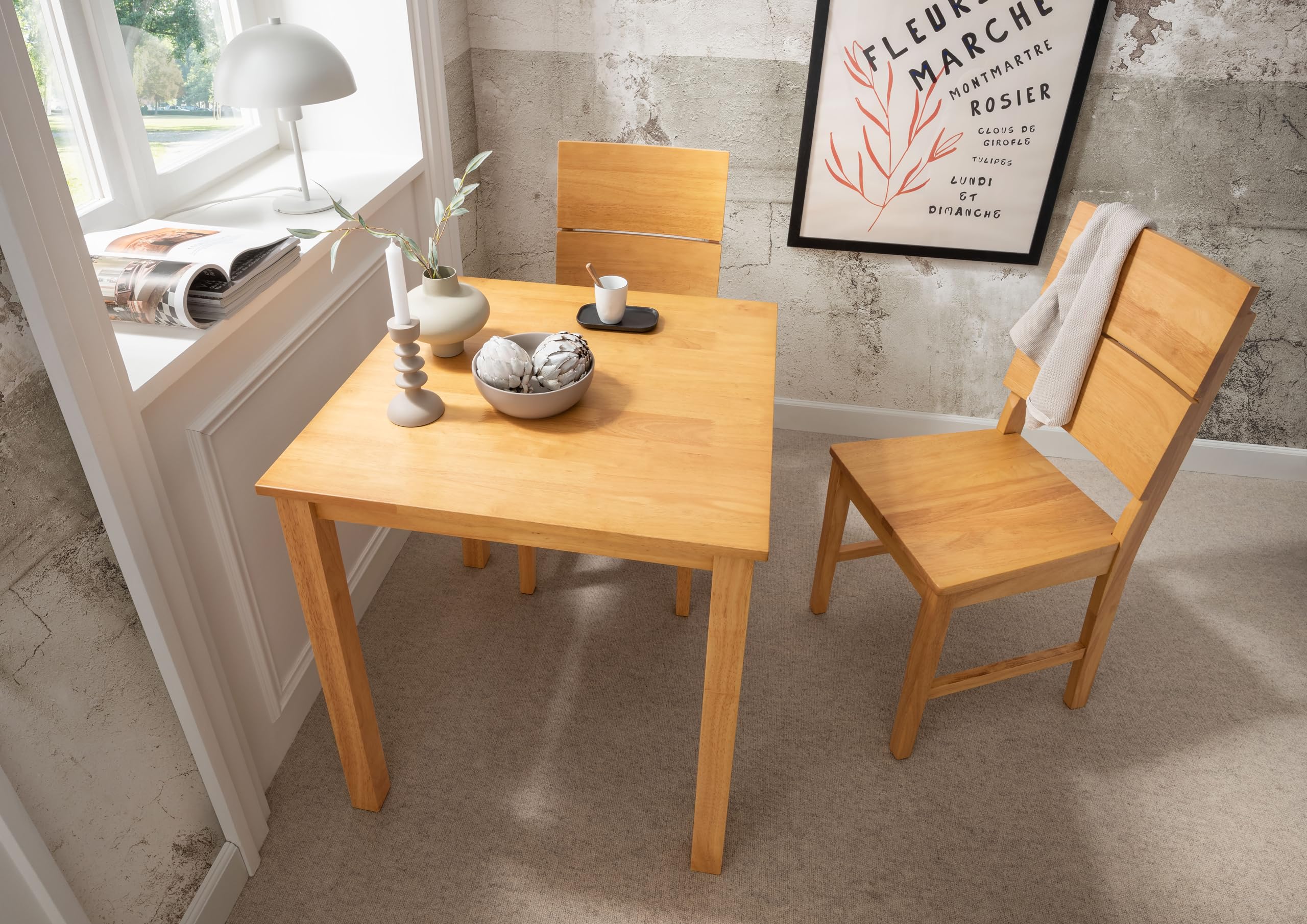 Woodroom Kota Esstisch aus Massivholz 70 x 70 cm, Eiche-Optik, kompakter Tisch für kleine Räume