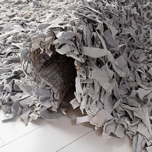 Miniatura 4 de SAFAVIEH Leather Shag Collection - Alfombra de pasillo, 2 pies 3 pulgadas x 9 pies, color blanco, cuero moderno anudado a mano, no desprende pelusa