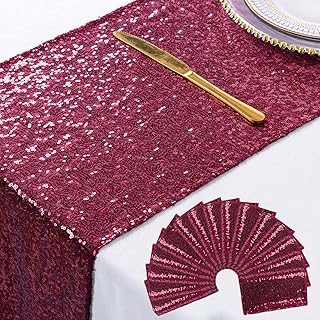 ShinyBeauty Sequin Table Runner Burgundy 12x108-Inch Wedding Table Runners Pack of 15 Wine Table Covers for Party Bridal Shower Decorations Glitter Table Runner for Baby Shower Birthday Party Table