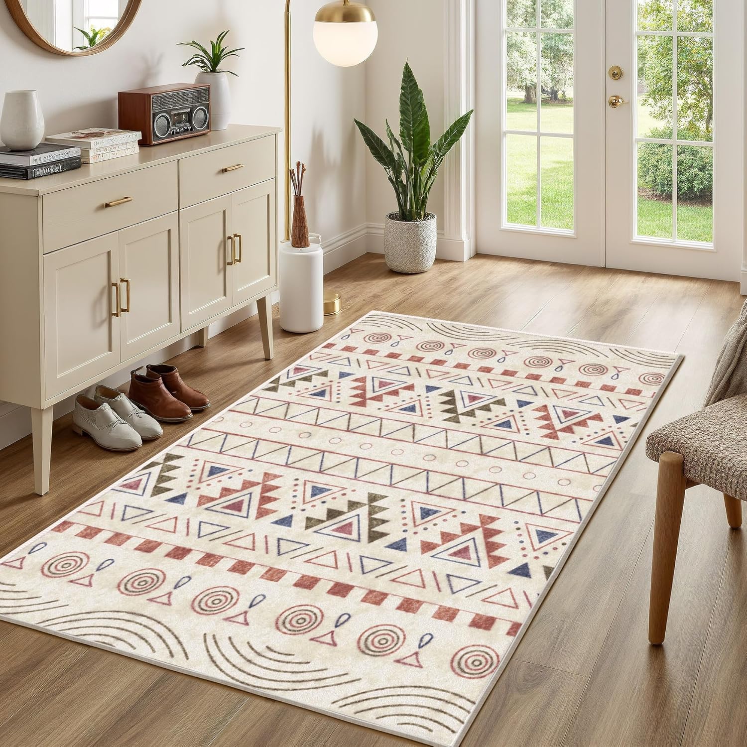 EnHomee Washable Rugs, 3x5 Area Rugs for Living Room, Machine Rug for Bedroom, Ultra Soft Low Pile Geometry Living Room Rug,Non-Slip Stain Resistant Large Carpet for Dining Room Office, Colorful