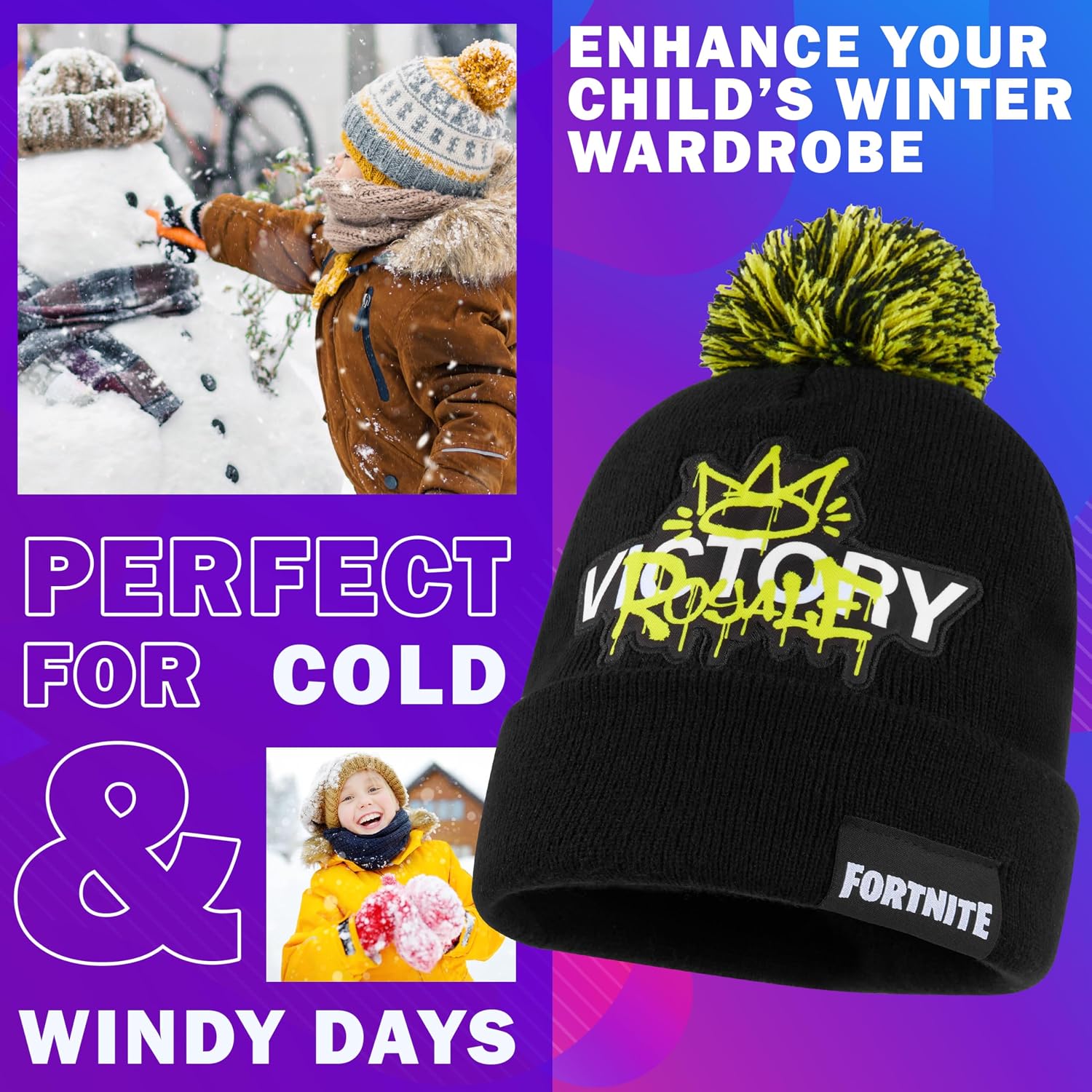 Fortnite Beanie Hat for Boys Teens 6–14 Yrs, Warm Cozy Knitted Hat, Winter Accessories School, Travel, Gamer Gifts for Boys