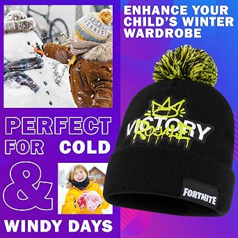Fortnite Beanie Hat for Boys Teens 614 Yrs, Warm Cozy Knitted Hat, Winter Accessories School, Travel, Gamer Gifts for Boys