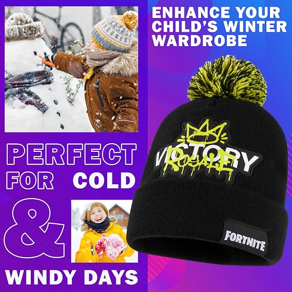 Fortnite Beanie Hat for Boys Teens 614 Yrs, Warm Cozy Knitted Hat, Winter Accessories School, Travel, Gamer Gifts for Boys