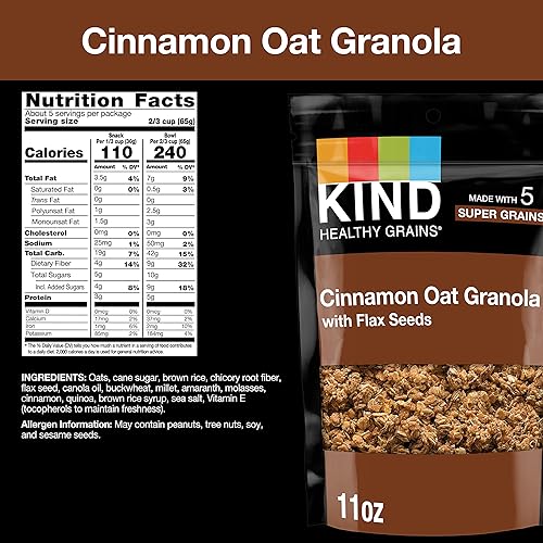 Miniatura 7 de KIND Granos saludables, granola de canela, aperitivos saludables, sin gluten, 3 unidades