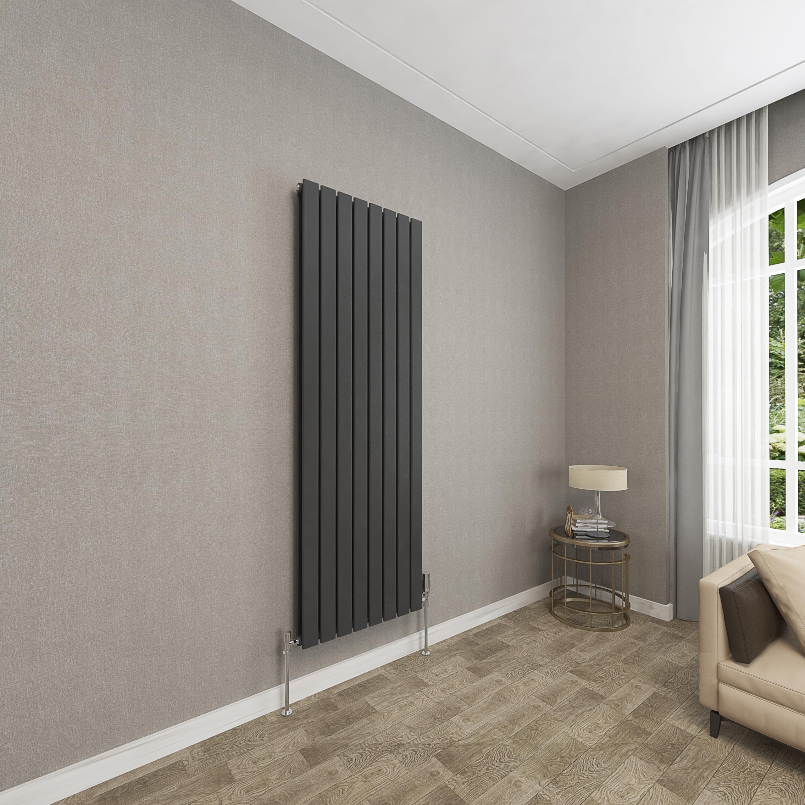 Sky bathroom | 1600x544mm Vertical Designer Radiators Black Flat Panel Double Panel Central Heating Radiator