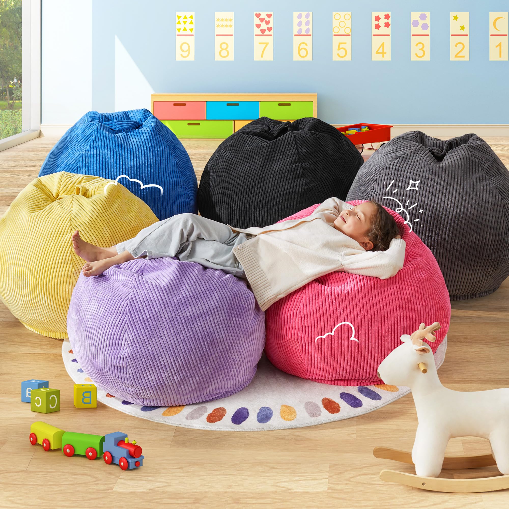Hobestluk Sitzsack für Kinder, Tropfenform, abnehmbarer Bezug, Grau, 52 x 54,9 x 74 cm