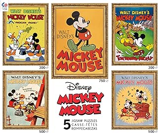Ceaco - 5 in 1 Multipack - Disney - Mickey Posters - (2) 300 Piece, (2) 500 Piece, (1) 750 Piece Jigsaw Puzzles