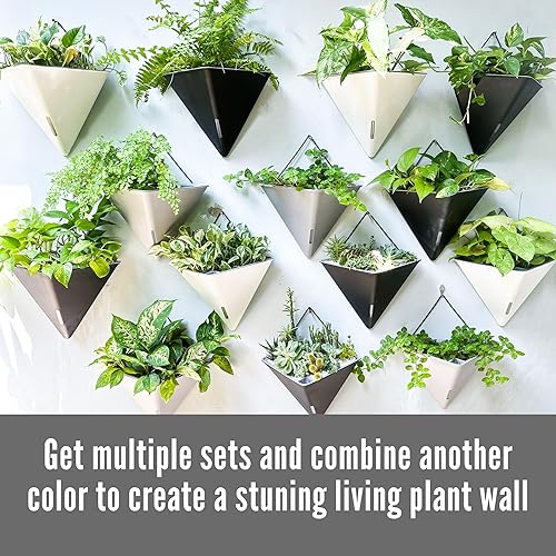 Miniatura 7 de LaLaGreen - Macetas de pared, paquete de 4, 12 pulgadas, grandes de autorriego blanco y gris, color mixto, geométrico, vertical, para interiores,