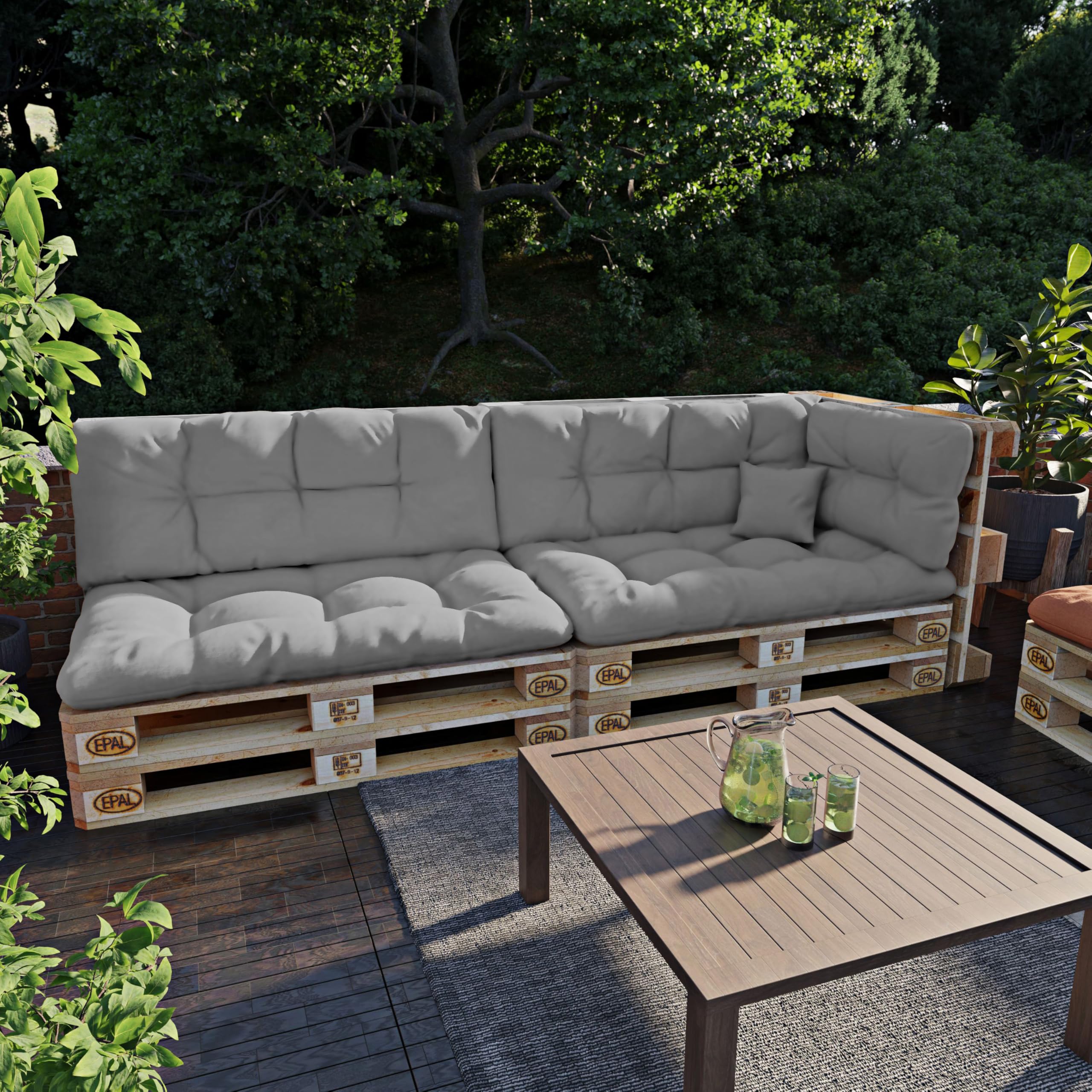 POKAR Cojín-Respaldo (Lateral) Resistente al Agua 60x40x12cm para Europalés/Europalet, Cojín para Jardín o Terraza, para Sofá de Paletas DYI, Espuma Fría, sin Palés, Gris