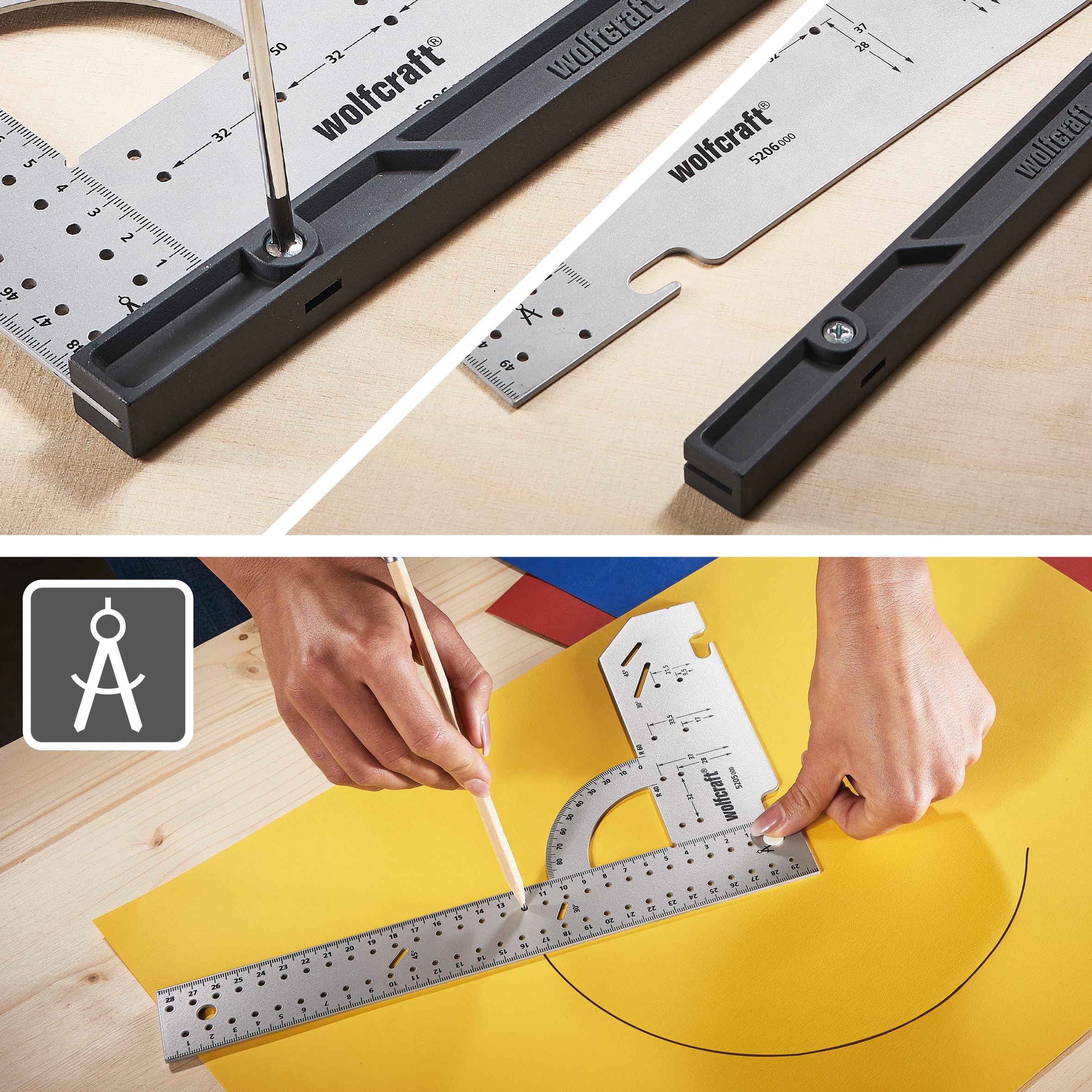 Wolfcraft Squadra multiuso 500 mm per misurare tracciare disegnare tagliare