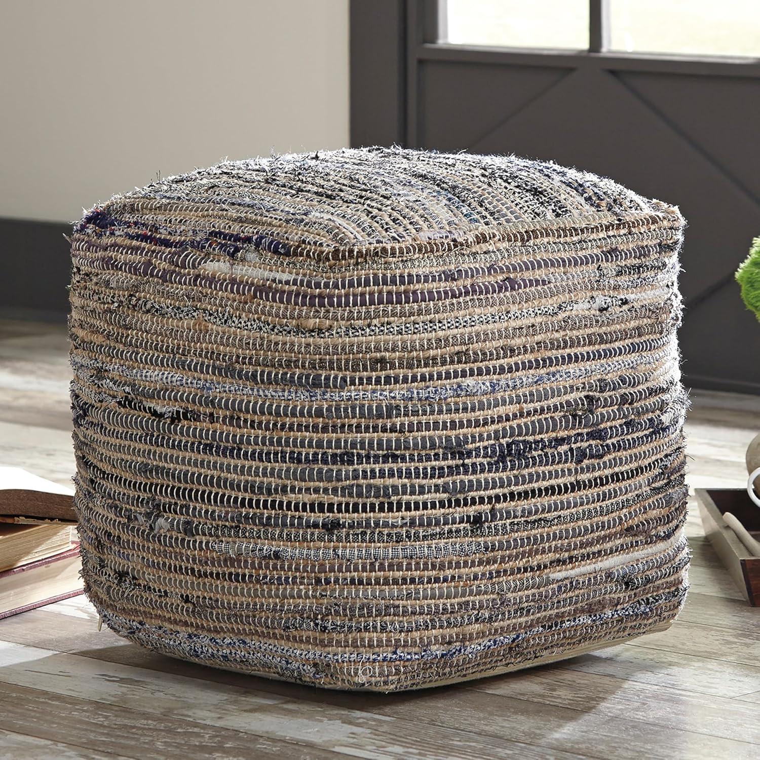 Signature Design by Ashley Absalom Hemp Pouf, 16 x 16 Inches, Multicolored Multi Color