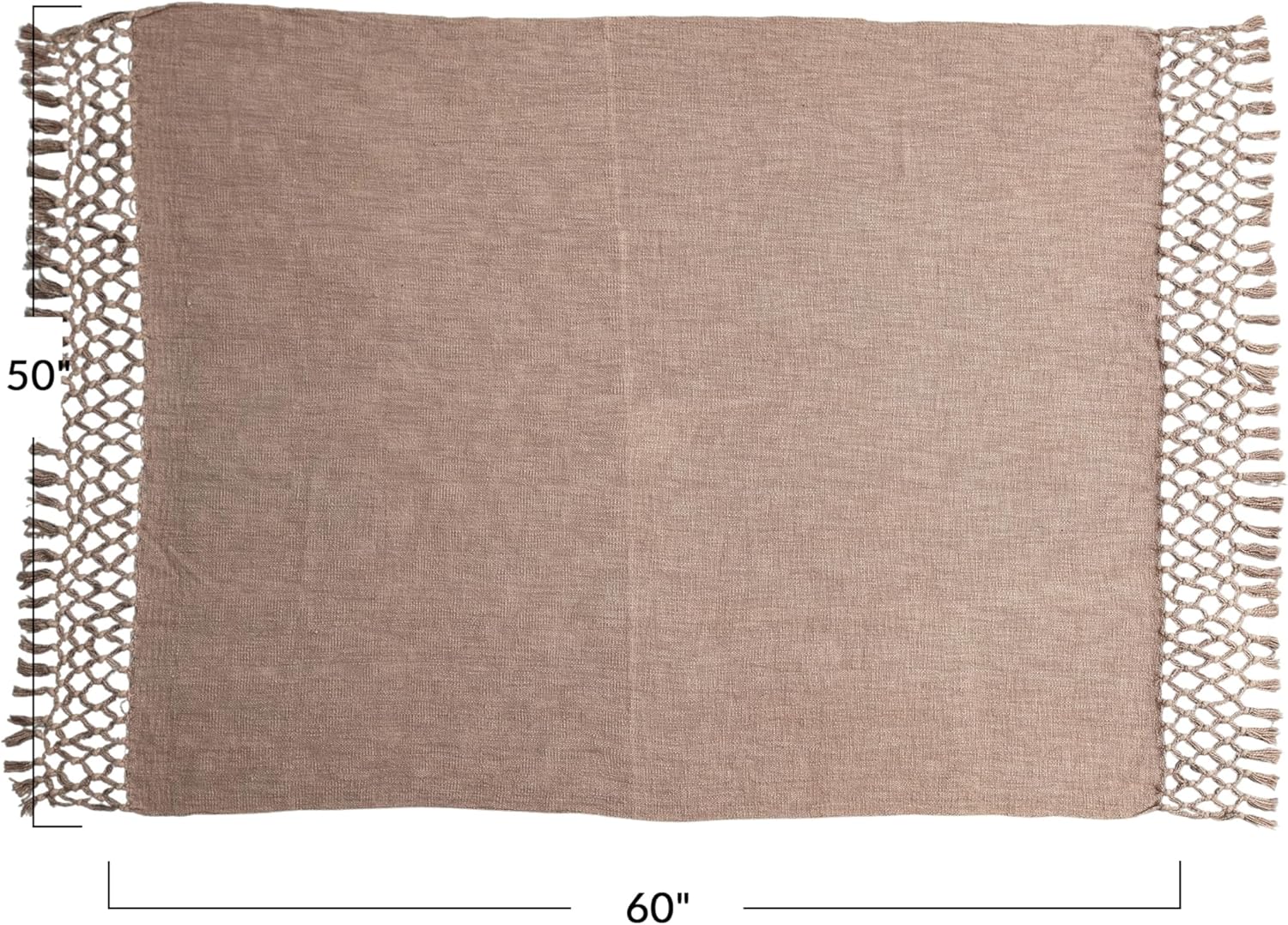 Creative Co-Op Bohemian Cotton Slub Throw with Crochet and Fringe, Brown - Image 2