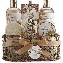 Womens Gifts, Gift Baskets for Women Who Have Everything, Home Spa Honey &amp; Almond Scent, Luxury Bath &amp; Body Set - Shower Gel, Bubble Bath, Body Lotion, Salts, Bath Bomb, Bath Puff &amp; Handmade Basket