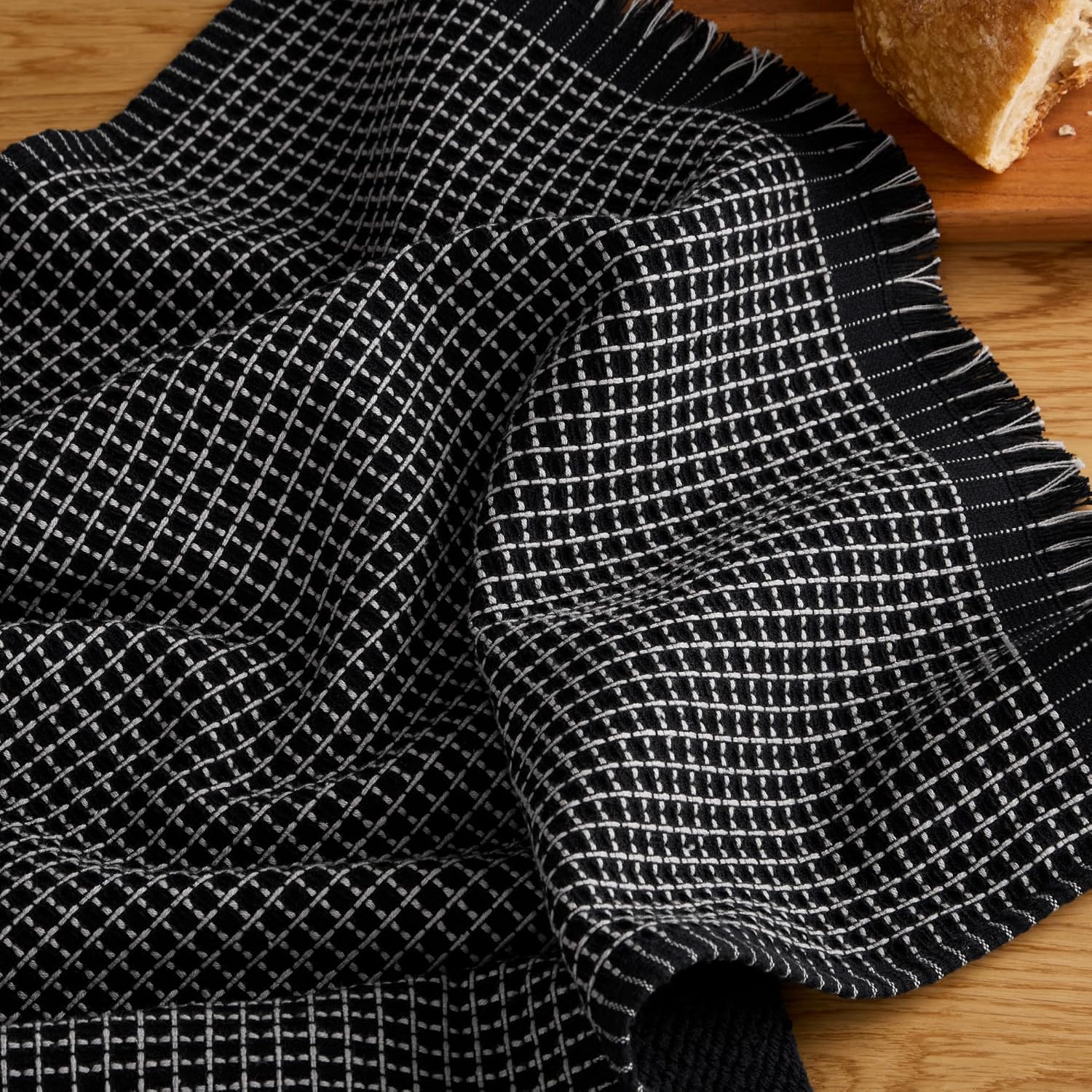 KitchenAid Gourmet Series Gridlines Kitchen Towels 3-Pack Set, 100% Cotton Absorbent, Matte Black, 18"x28" image 5