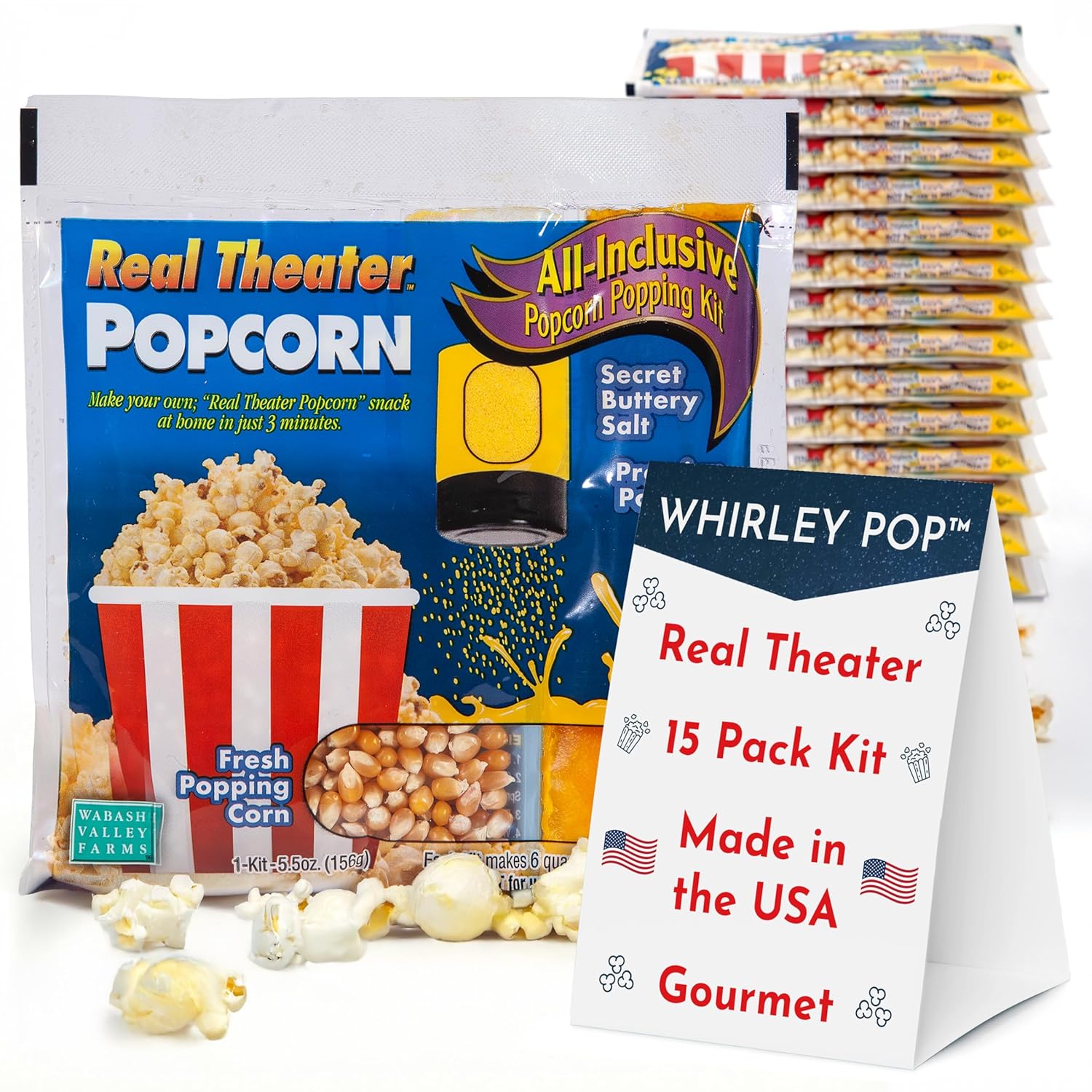 Wabash Valley Farms All Inclusive Popping Kits: Popcorn Kernels for Popcorn Machine, All in One Popcorn Kernels, 15 Pack Popcorn Kit