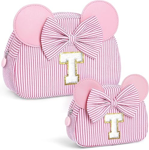 Regalos de Navidad para nietos, bolsa de cosméticos con inicial, bolsa de maquillaje de viaje, regalos de cumpleaños personalizados para niños, Rosa