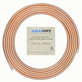 BELLA BAYS Copper Tubing 5/8" OD x 0.562" ID x 20 ft, Tube Wall 1/32"(0.8mm), 99.9% C12200 T2 Pure Copper Soft Seamless Tube Coil, ASTM B280 Refrigeration ACR Tubing for HVAC Refrigerator Industry DIY