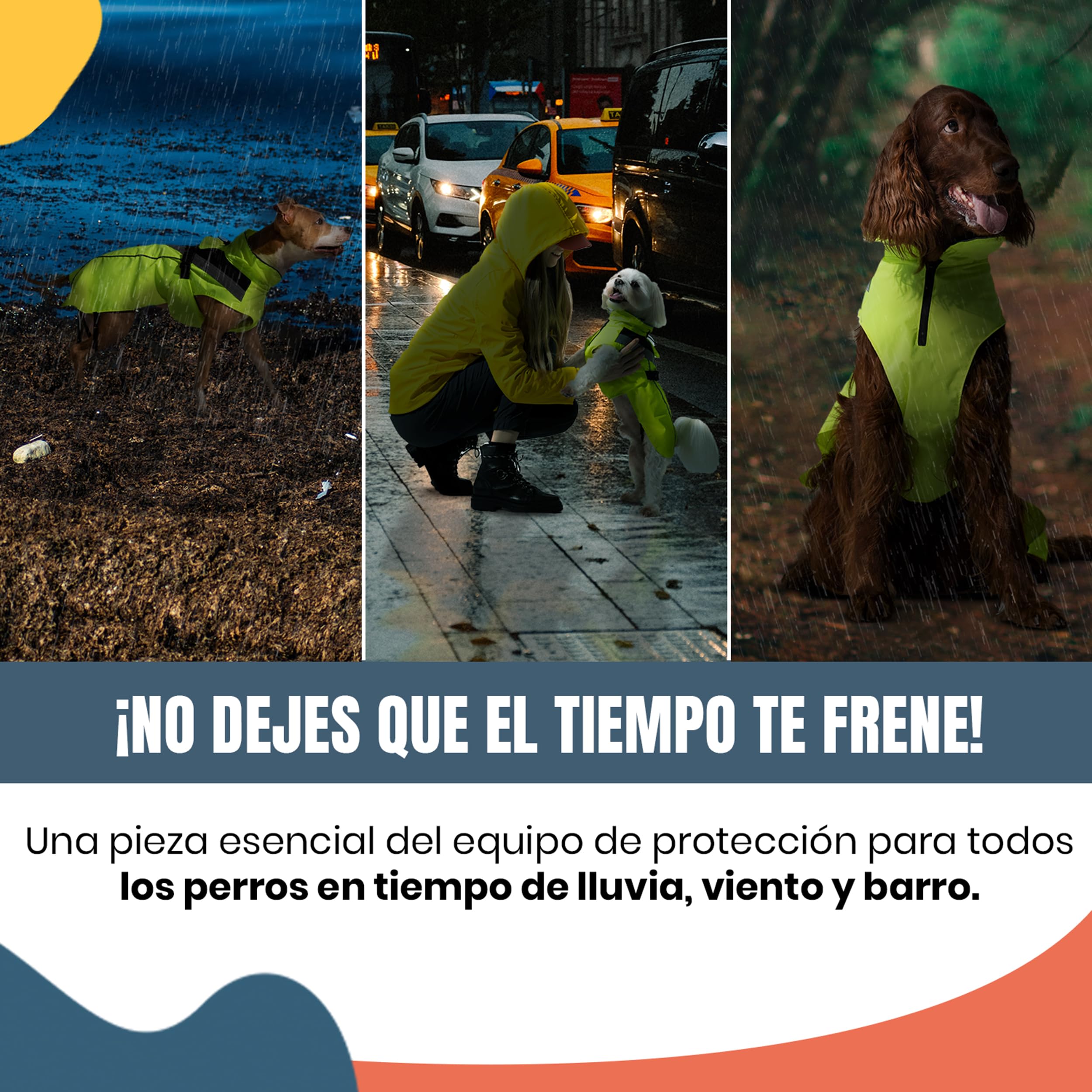 DOGOPAL Chubasquero Reflectante para Perros, Impermeable para Perros, Poncho de Lluvia Ligero con Abertura para arnés para Perros pequeños, medianos y Grandes (Amarillo, XL)