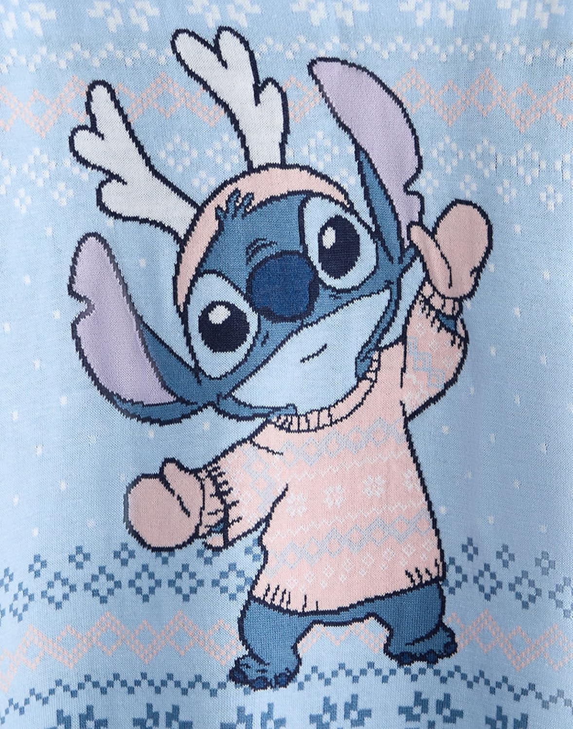 Disney Lilo & Stitch Womens Christmas Jumper in Blue | Warm Graphic Knitted Sweater for Adults | Festive Holiday