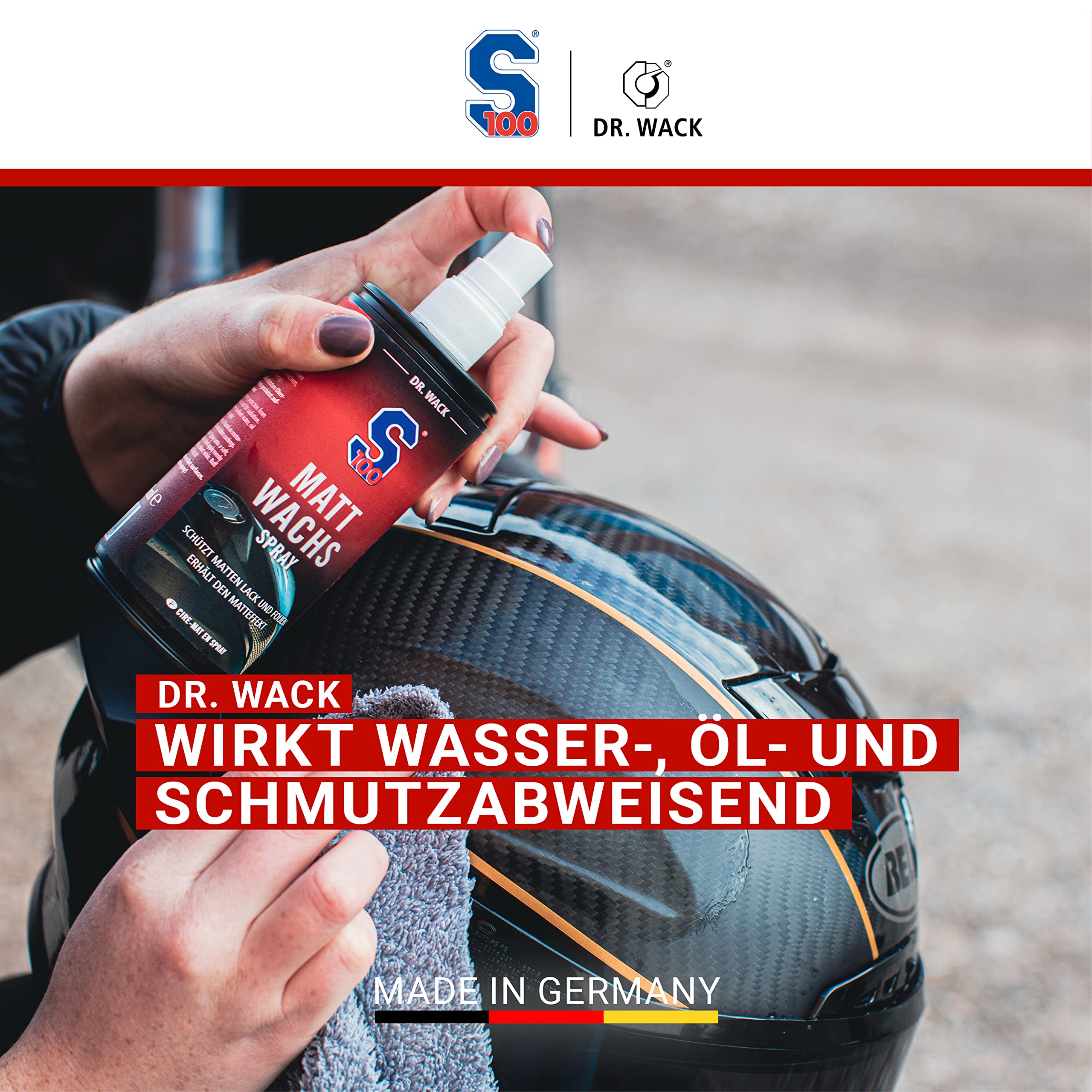 DR. WACK S100 Matt wosk w sprayu 250 ml – wosk motocyklowy z efektem perlenia – wosk w sprayu zapewnia długotrwałe czyszczenie lakieru – powłoka motocyklowa – do lakierów matowych i folii – wysokiej