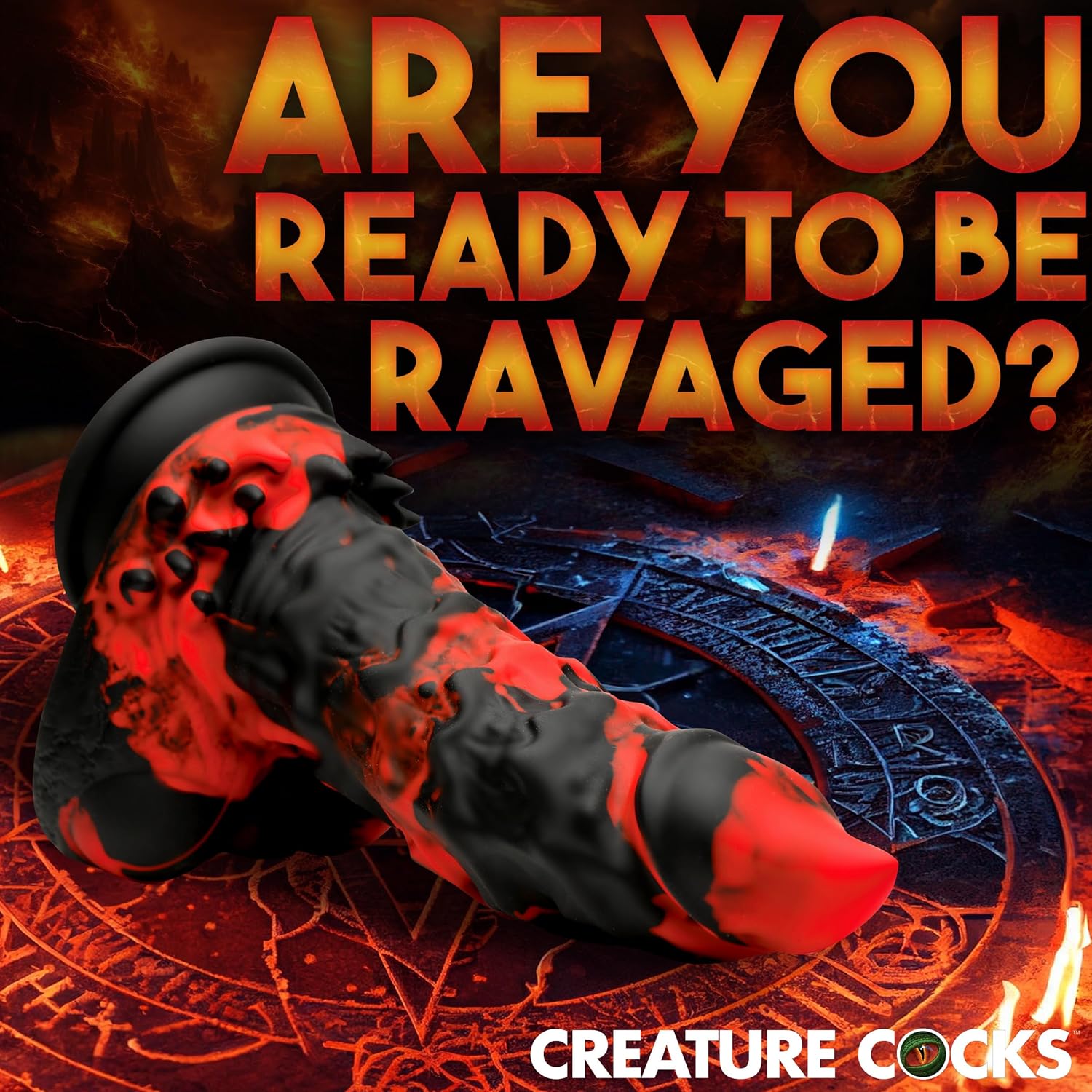 CREATURE COCKS Fire Demon Monster Dildo for Men, Women & Couples. Firm and Flexible, Strong Suction Base, Fantasy Dildo, Unique Texture. Premium Phthalate-Free & Body-Safe Silicone. 1 Piece, Red
