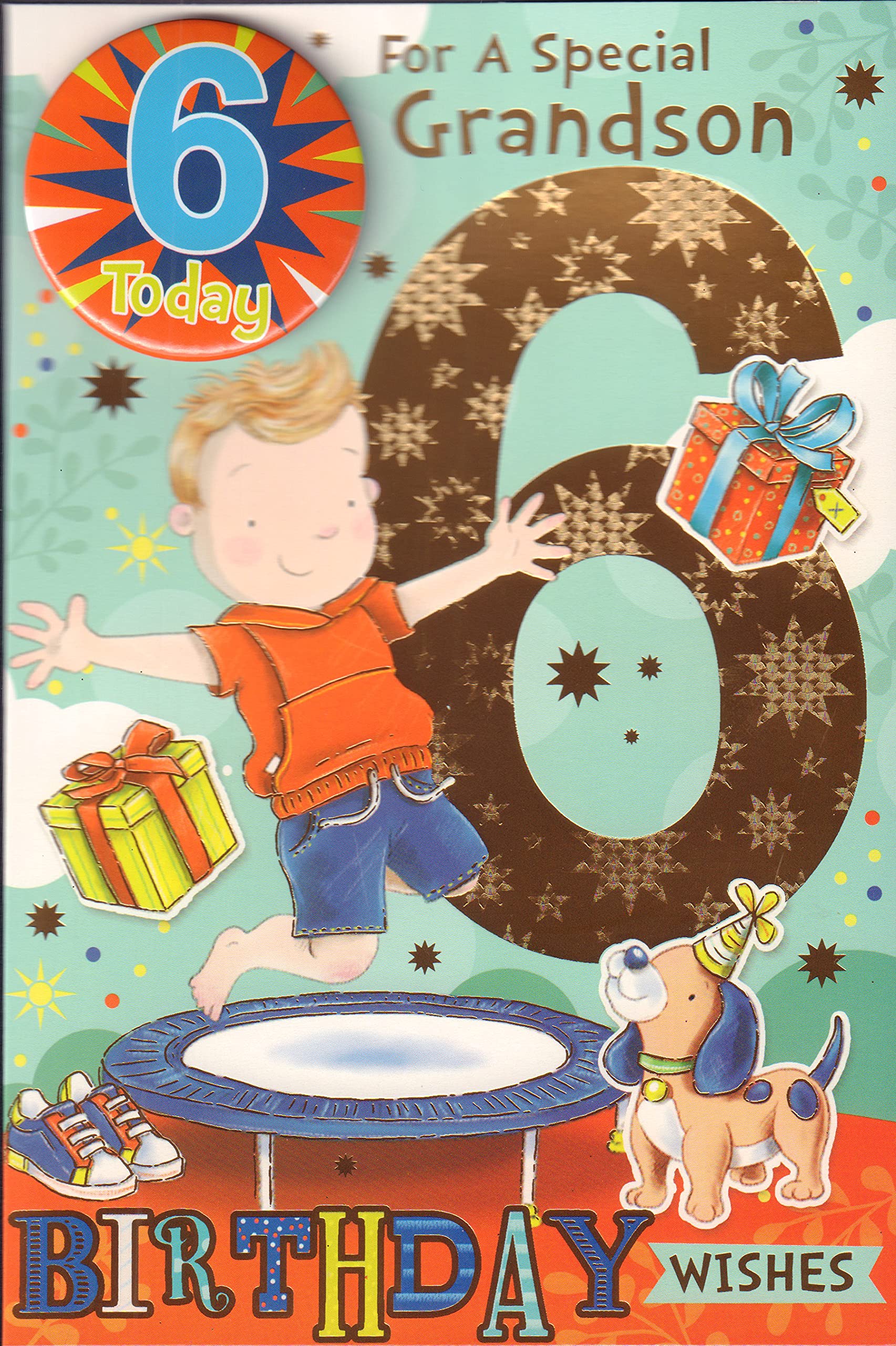 Fiico Regal Grandson 6th Birthday Card - ' for A Special Grandson You are 6 Today" Badged Card.