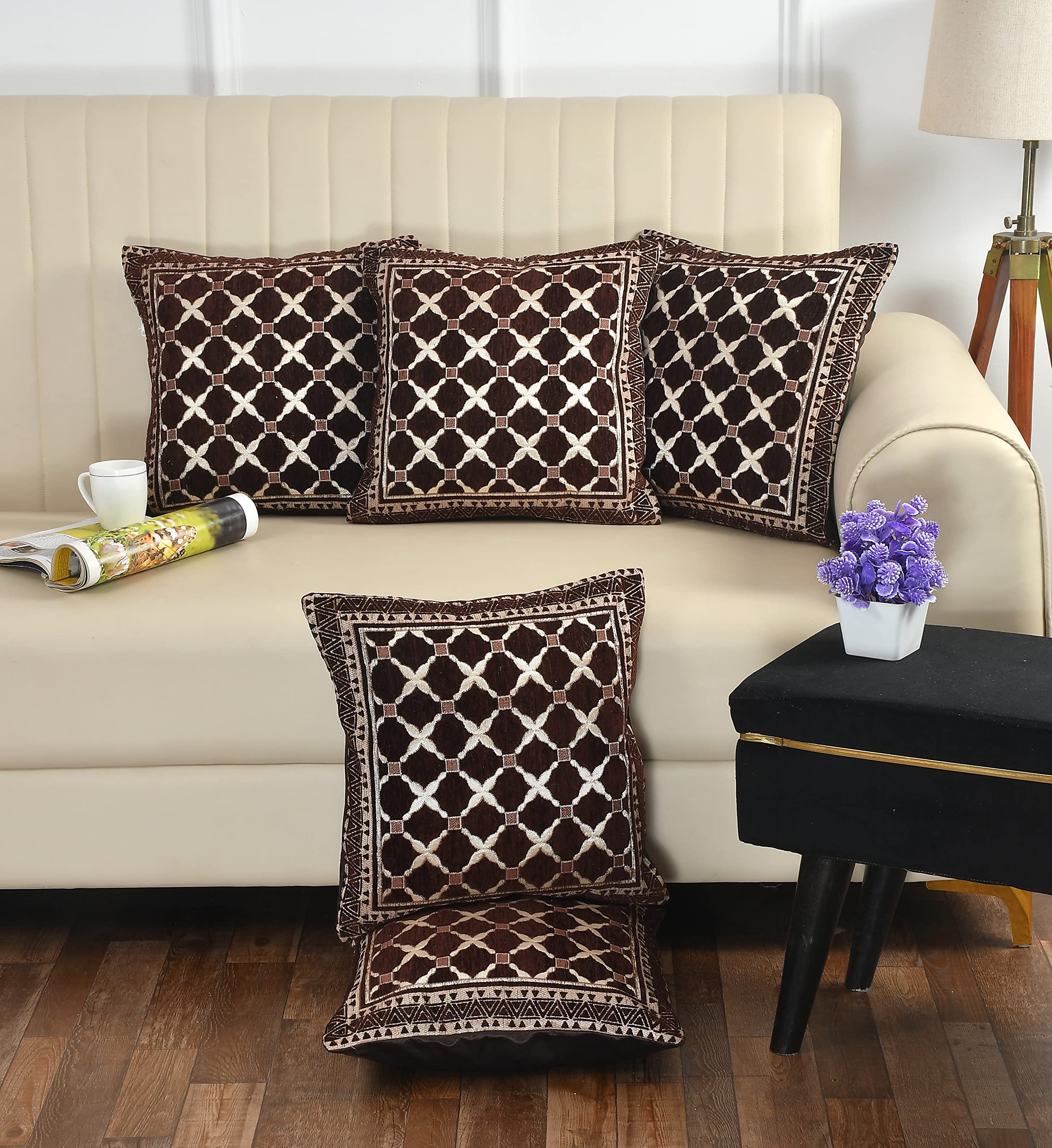 DECOMIZER Jacquard Geomteric Cushion Covers 16 Inch X 16 Inch Set Of 5 Ethnic Motifs Cushion Covers,Design- Criss-Cross,Color- Coffee, 240 TC (B0BLVW6RD7) Amazon Price History, Amazon Price Tracker