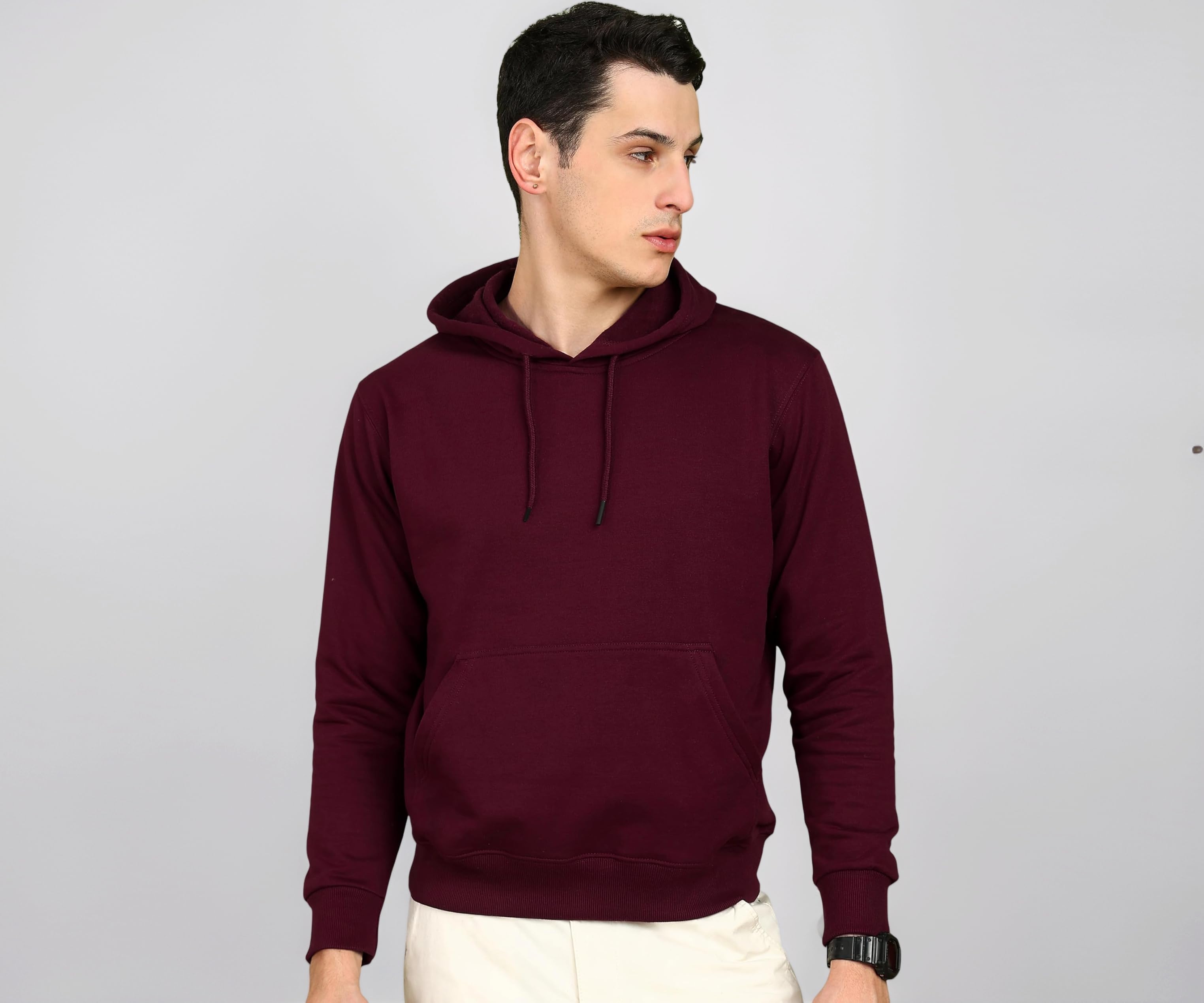 Menโs Solid Hooded Sweatshirt | Drawstring Hood, Kangaroo Pocket, Ribbed Hem | Regular Fit | Sizes Sโ5XL | Multiple Colors
