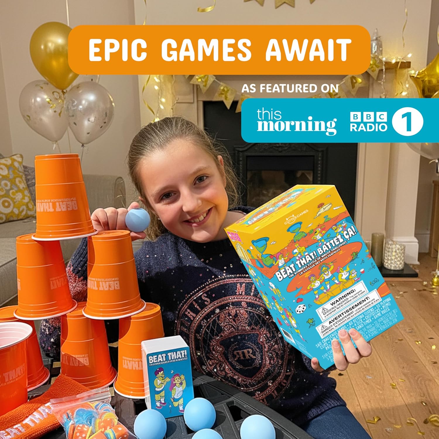 Gutter Games Beat That! Family Game Night Set - 160 Wacky Skill Challenges - Fun Party Activities for Kids and Adults - Interactive Group Game for Birthdays, Holidays, and Gatherings Beat That! Core Game