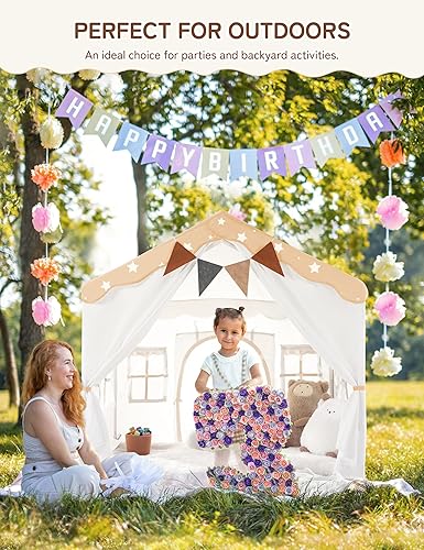 Miniatura 42 de Besrey Tienda de campaña para niños 2 en 1 con alfombrilla acolchada y luces, casa de juegos grande para niños con 2 puertas y 4 ventanas