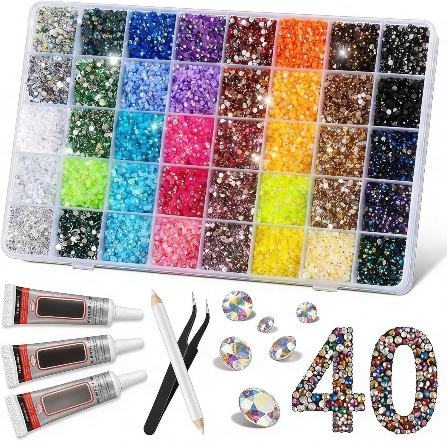 32000Pcs 40 Colors Resin Jelly Rhinestones for Bedazzling, 3mm Flatback Gems Kit for Crafting, Complete Bedazzle Kit for Clothes Shoes Nail Art with Glue and Tools