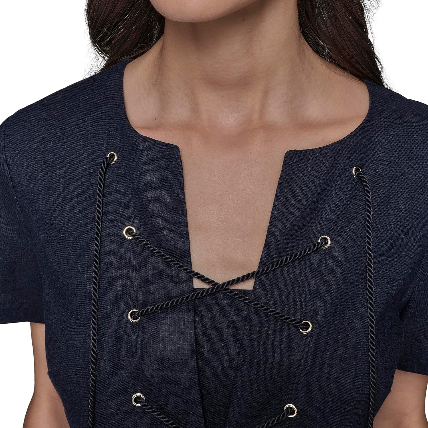 Karl Lagerfeld Womens Light Tie Neck Short Sleeve Mini Dress - Image 5