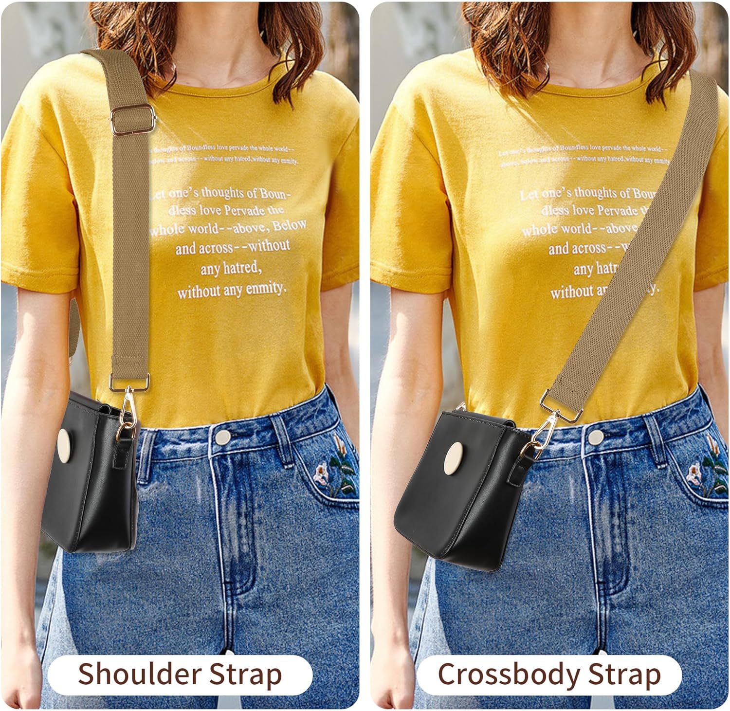 Wide Purse Strap Replacement Crossbody Shoulder Bag, Universal Adjustable Straps for Bags, Gold Buckle - Khaki - Image 4