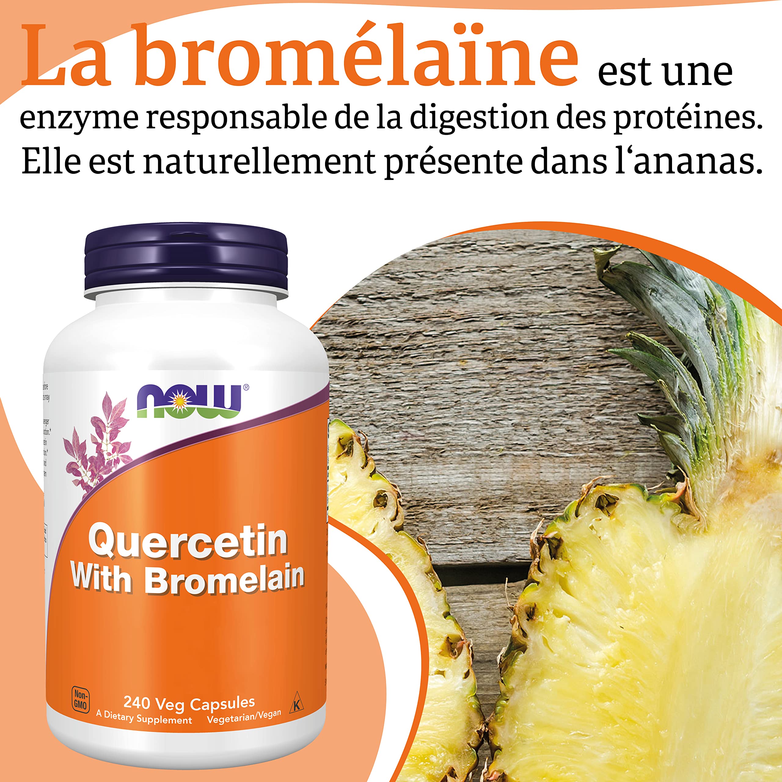 Now Foods, Quercétine avec Bromélaïne, Hautement Dosé, 240 Capsules végétaliennes, Testé en Laboratoire, Sans Soja, Sans Gluten, Végétarien, Sans OGM