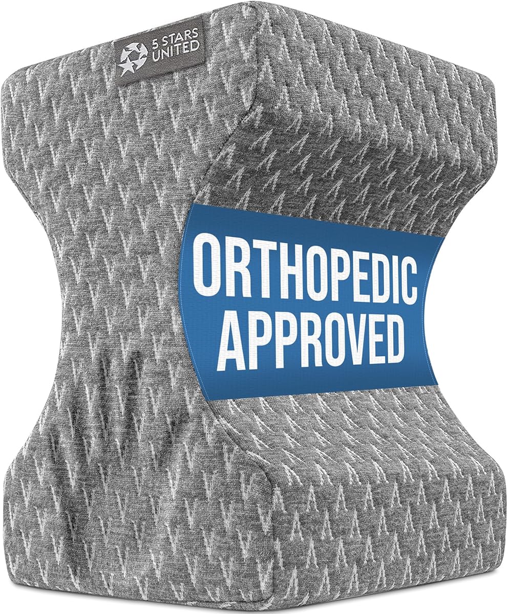 5 STARS UNITED Knee Pillow for Side Sleepers - Hip Pain Relief, Memory Foam Leg Cushion for Side Sleeping - Between Legs Pillow for Sciatica & Lower Back Pain, Gray