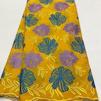 2024 African Swiss Voile Lace Fabric with Stones Soft Embroidery Dry Voile Lace Materials in Switzerland Royal Blue Swiss Voile lace Fabric 5Yards Ginger,5Yards