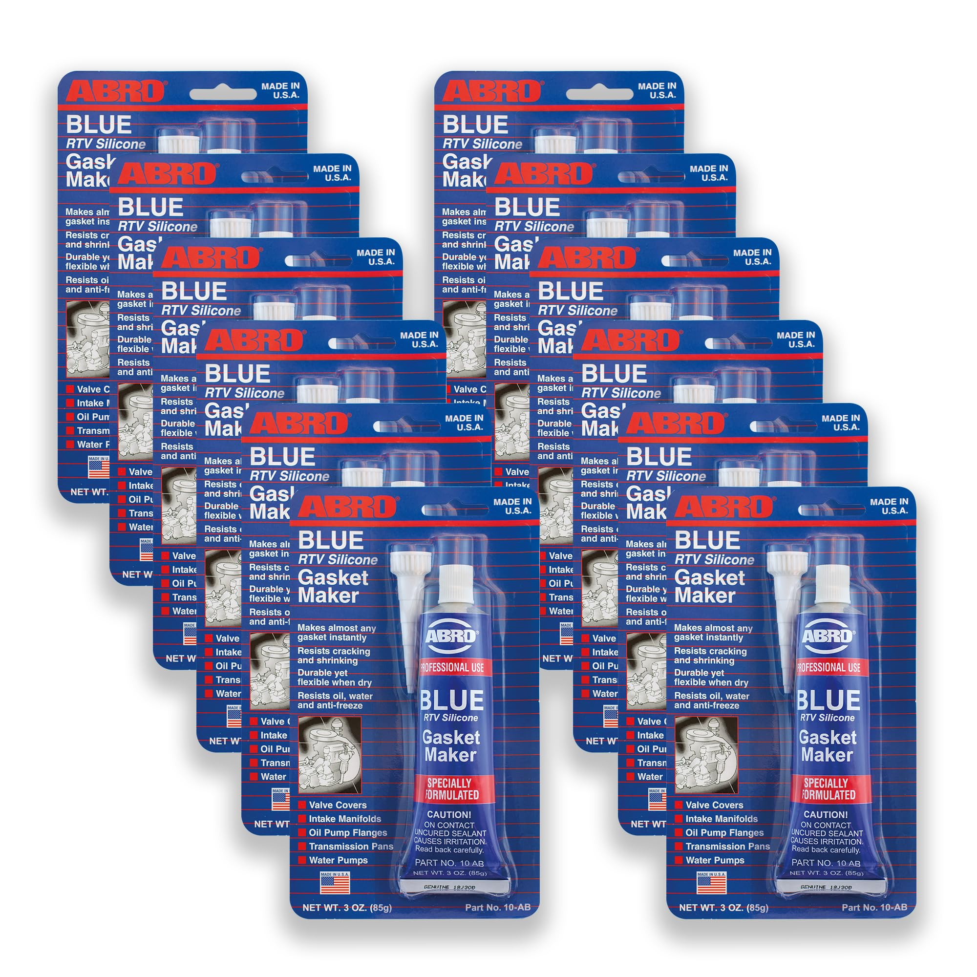 ABRO RTV Silicone Sealant and Gasket Maker: Up to 500 Degree F Heat, High Temp Silicone Sealant, 3 oz/85g Tube - Blue, Pack of 12