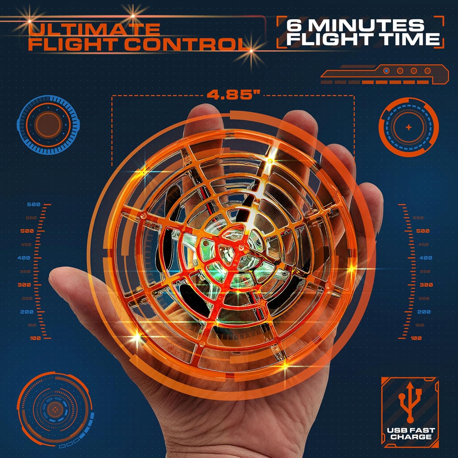 Force1 Scoot Skeet Mini Drone Electronic Shooting Game for Kids (Drone Only)- Hand Drones for Kids Compatible with Scoot Skeet LED Blaster, Electronic Target Game Indoor Flying Ball Drone Toy (Orange) - Image 7