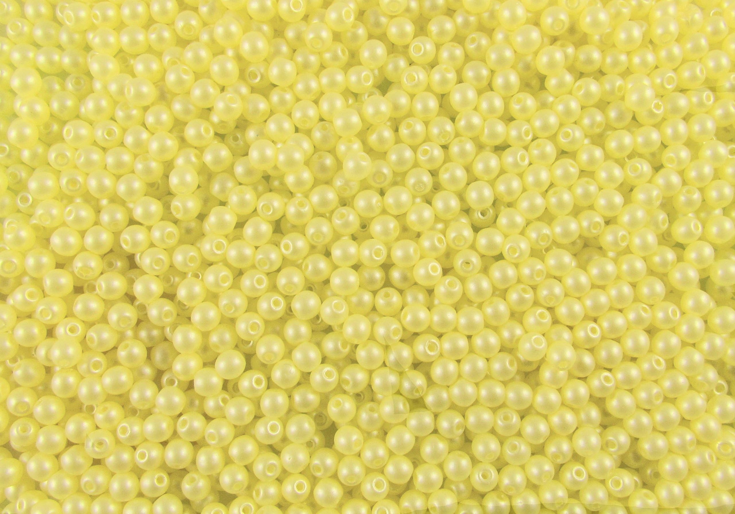 100pcs Czech Pressed Glass Beads Round 3mm, Alabaster Powder Light Yellow