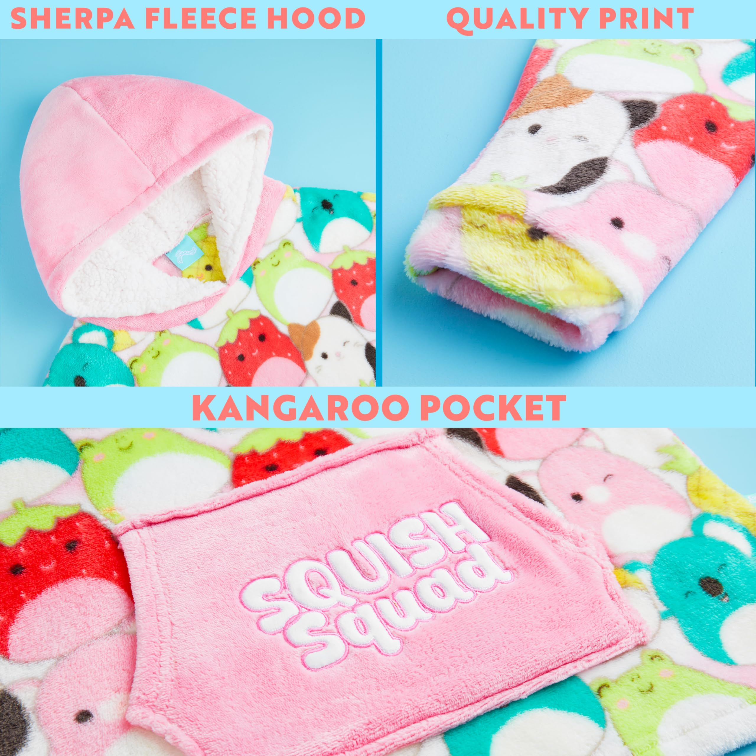 Squishmallows Bluza z kapturem dla dziewczynek w wieku 6-14 lat, śliczny polarowy koc bluza oversize, prezenty dla niej
