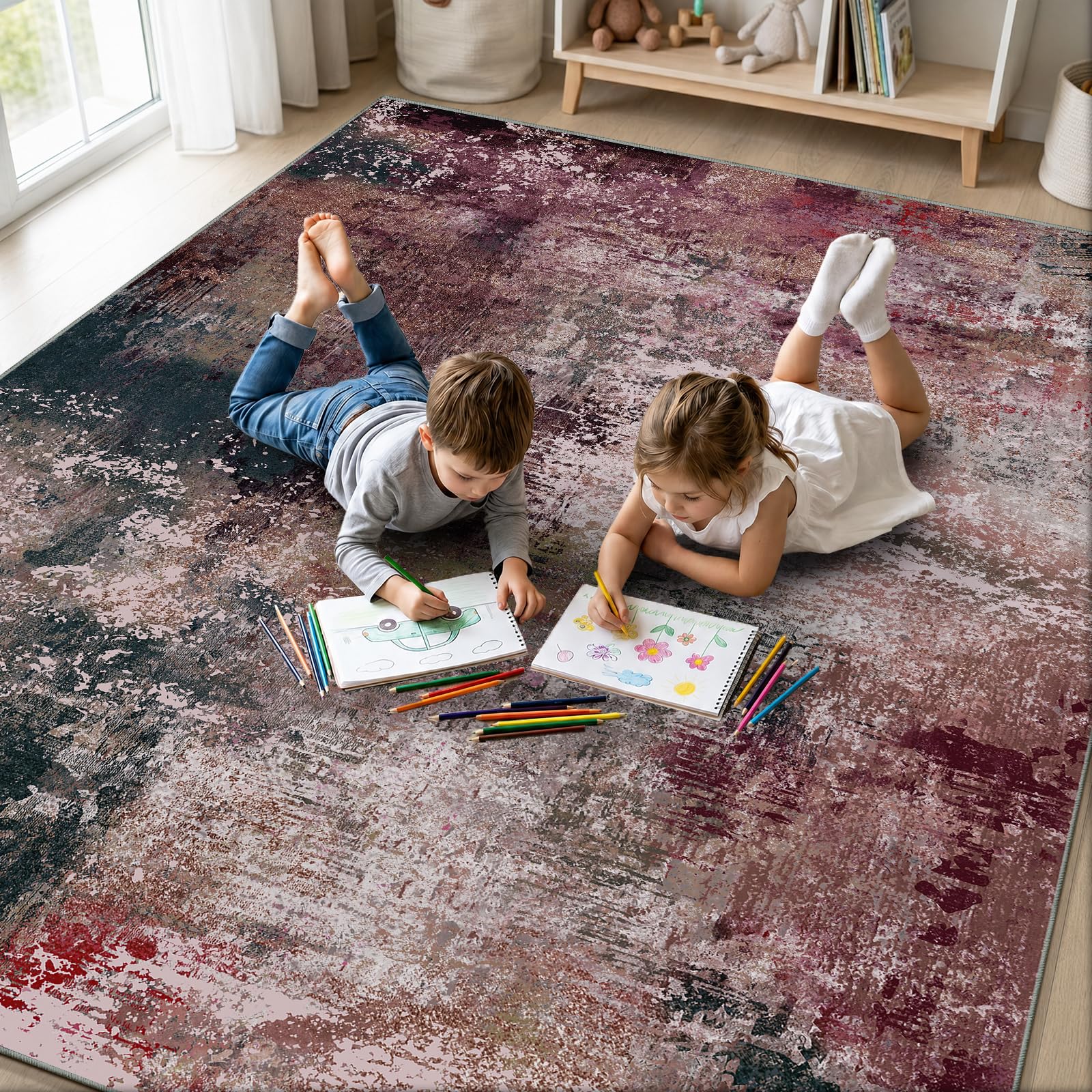 Tappeto per soggiorno, lavabile, moderno, tortora, 160 x 230 cm | Tappeto astratto, antiscivolo, a pelo corto, morbido, per soggiorno, sala da pranzo, ufficio