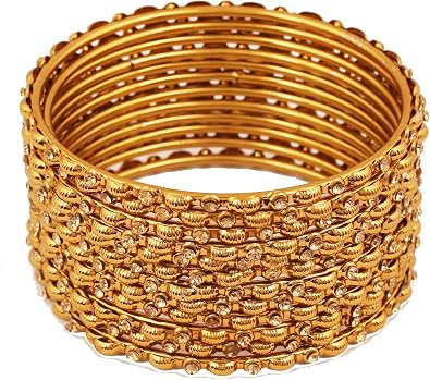 Touchstone "Golden Bangle Collection Indian Bollywood Rhinestone Charming Look Designer Jewelry Bangle Bracelets for Women in Antique Gold Or White Tone