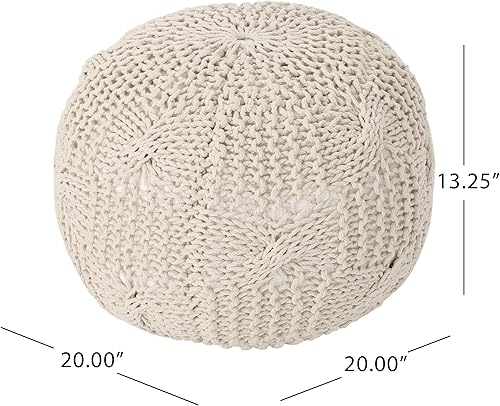 Miniatura 3 de Christopher Knight Home Ansel Puf de algodón de punto, color beige