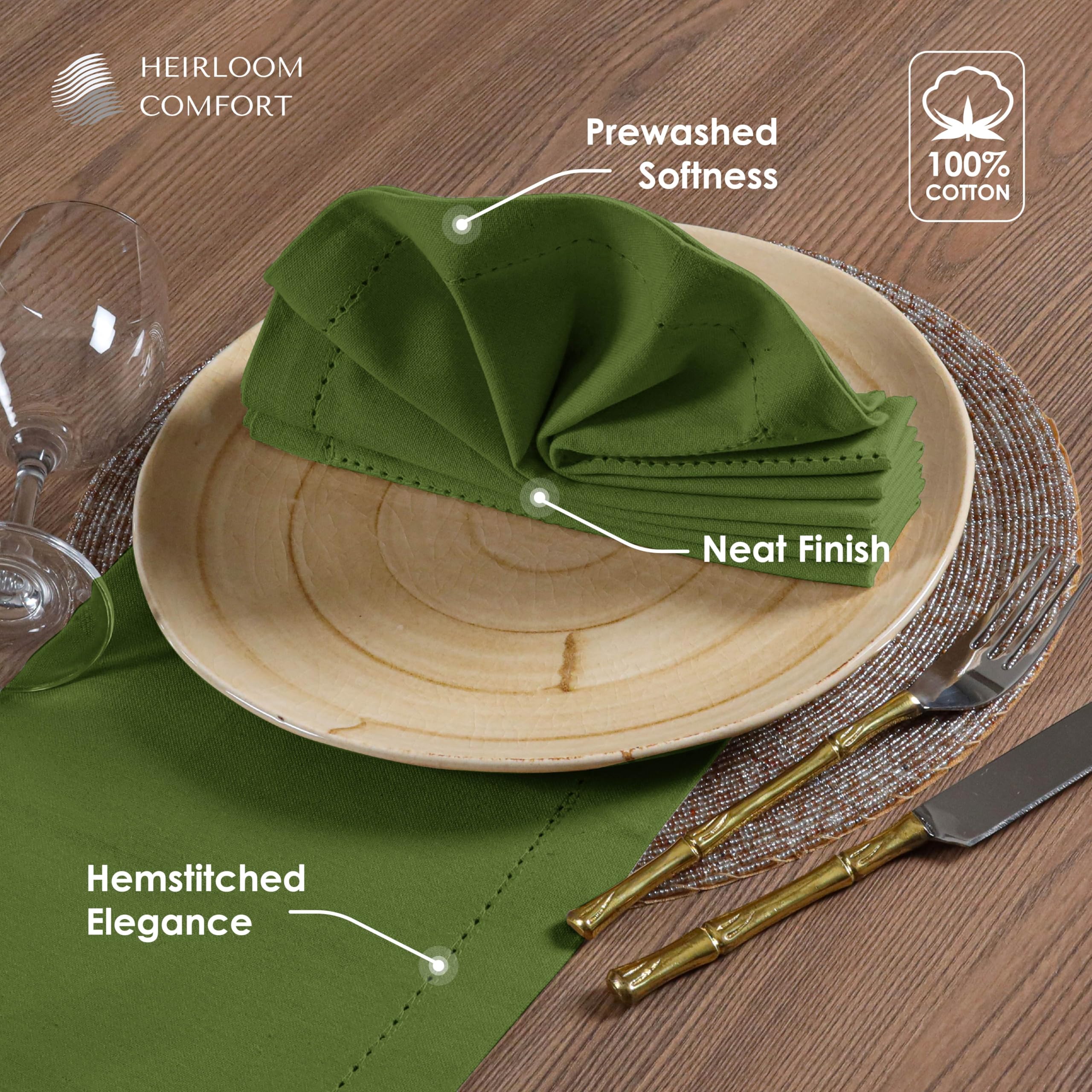 HEIRLOOM COMFORT Mint Green Cloth Dinner Napkins 45x45 cm, Set of 12-100% Cotton, Absorbent, Soft, Reusable, Washable - Image 3