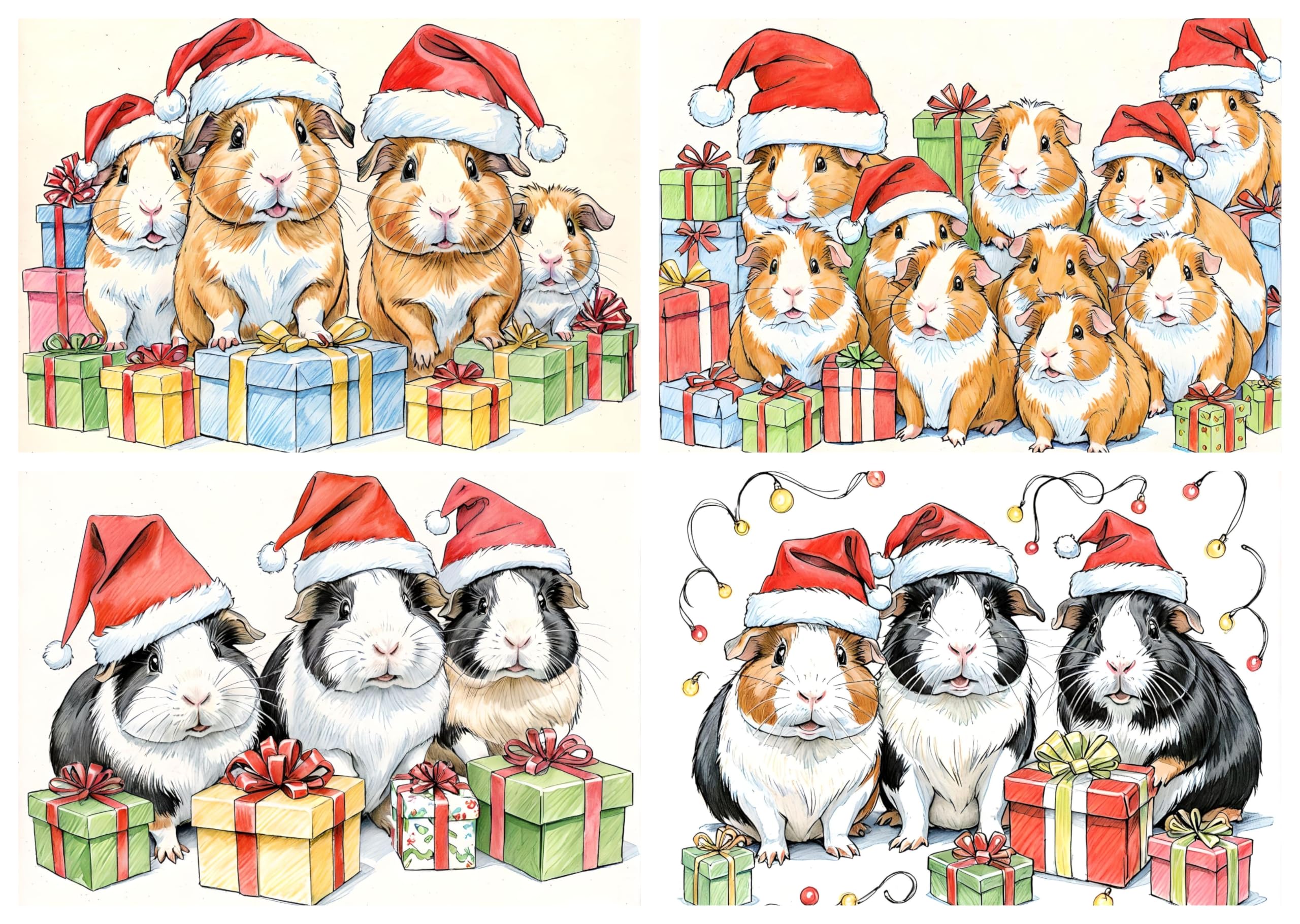 Pack of 4 Mixed Christmas Fun Guinea Pig Cards A5