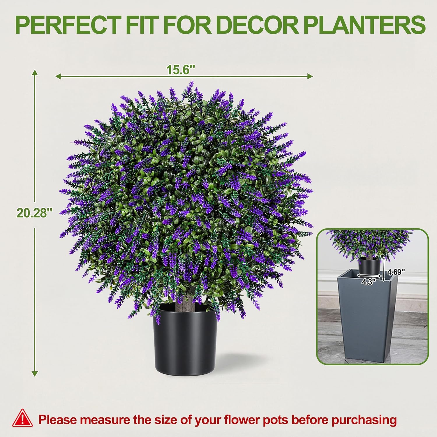 DREAMLOOM Topiary Trees Artificial Outdoor Ball in Planter, 20in Outdoor Indoor Realistic Fake Plants Shrubs for Front Porch Decor, Faux Bushes Plants for Home Front Door Offices, Set of 2