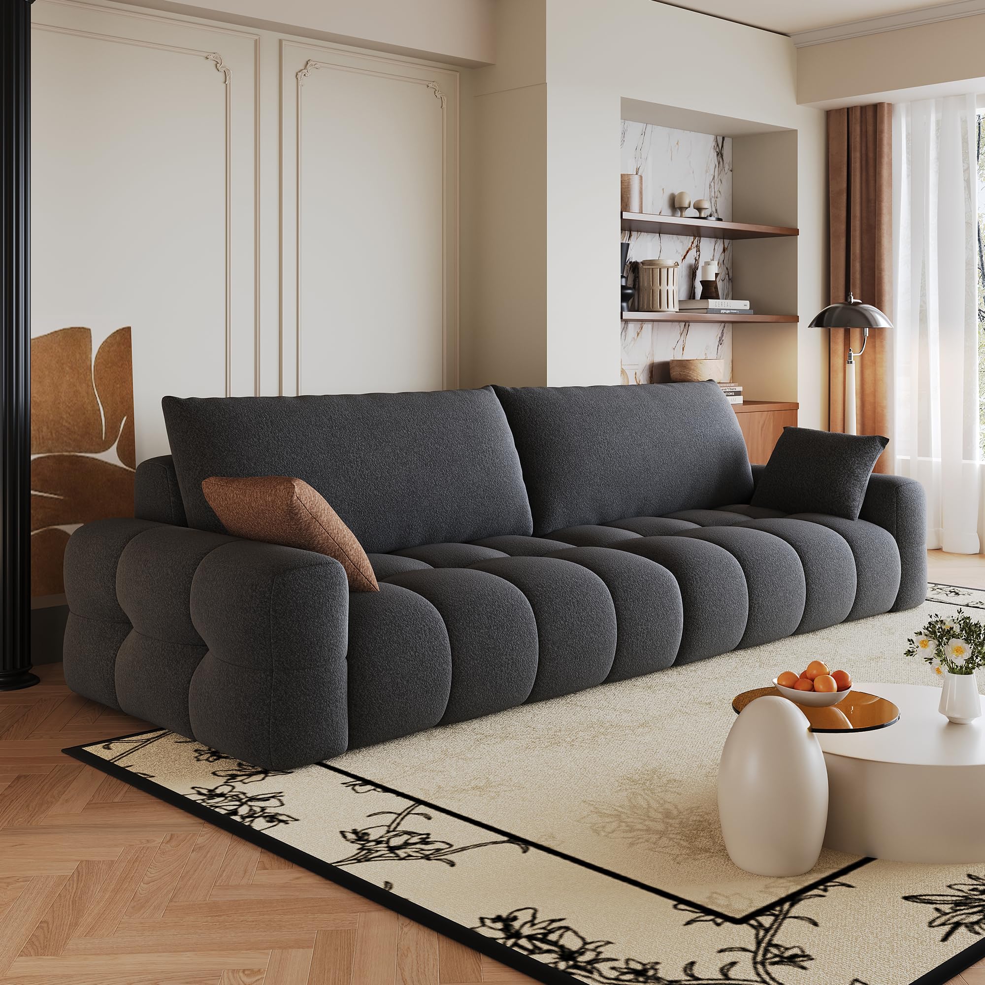 Canapé Modulaire 260x105x86 cm en Mousse Compressée, Canapé Sans Cadre et Sans Montage, Tissu Confortable à Assise Profonde, 4 Places, Idéal pour Salon, Chambre et Appartement, Design Moderne